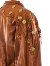 Coin Embellished Leather Motorcycle Jacket Jacket arcadeshops.com