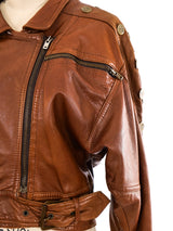 Coin Embellished Leather Motorcycle Jacket Jacket arcadeshops.com