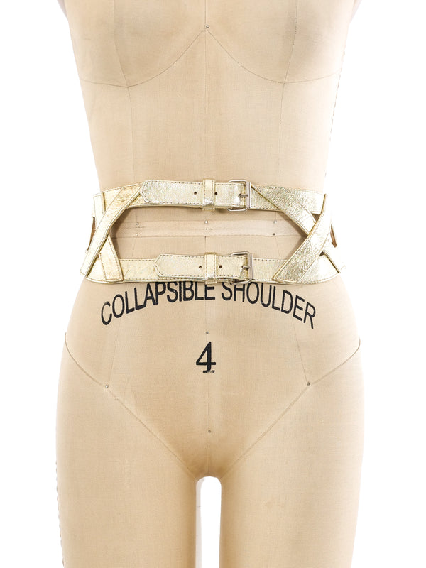 Chantal Thomass Gold Leather Cage Belt Accessory arcadeshops.com