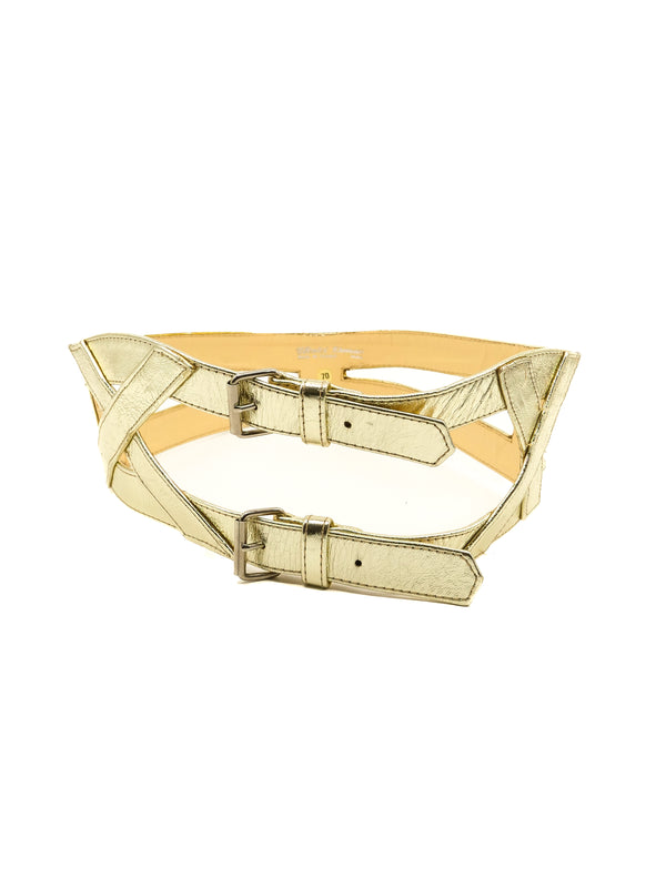 Chantal Thomass Gold Leather Cage Belt Accessory arcadeshops.com