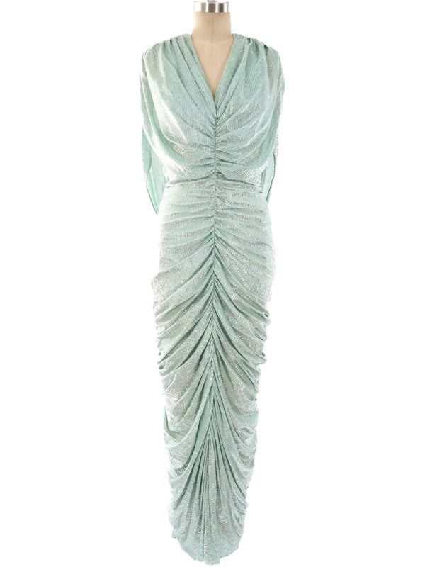 Metallic Mint Ruched Dress Dress arcadeshops.com