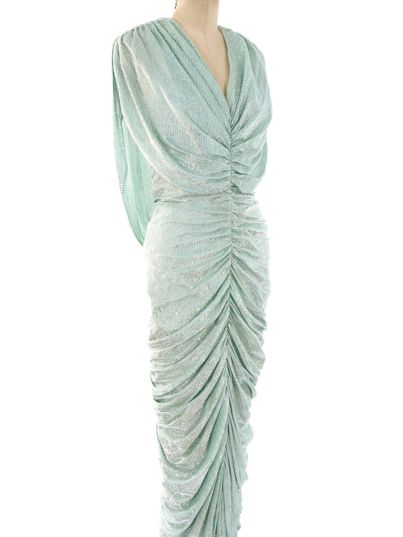 Metallic Mint Ruched Dress Dress arcadeshops.com