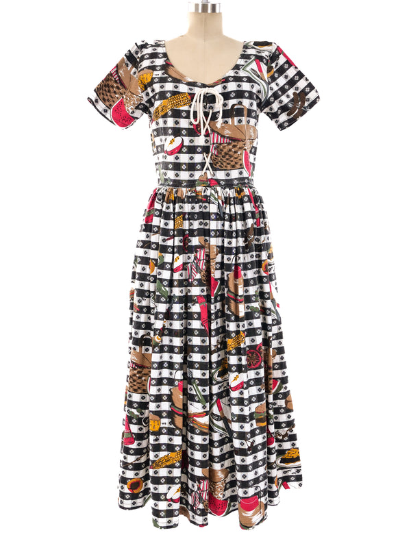 Picnic Printed Lace Up Maxi Dress Dress arcadeshops.com