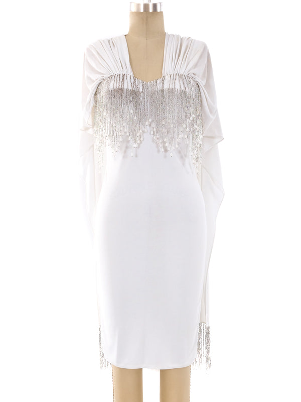 Beaded Fringe Caped Knit Dress Dress arcadeshops.com