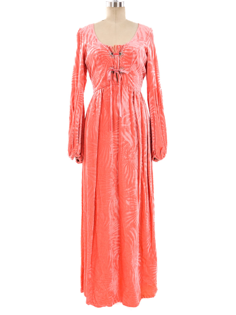 Pink Velvet Lace Up Maxi Dress Dress arcadeshops.com