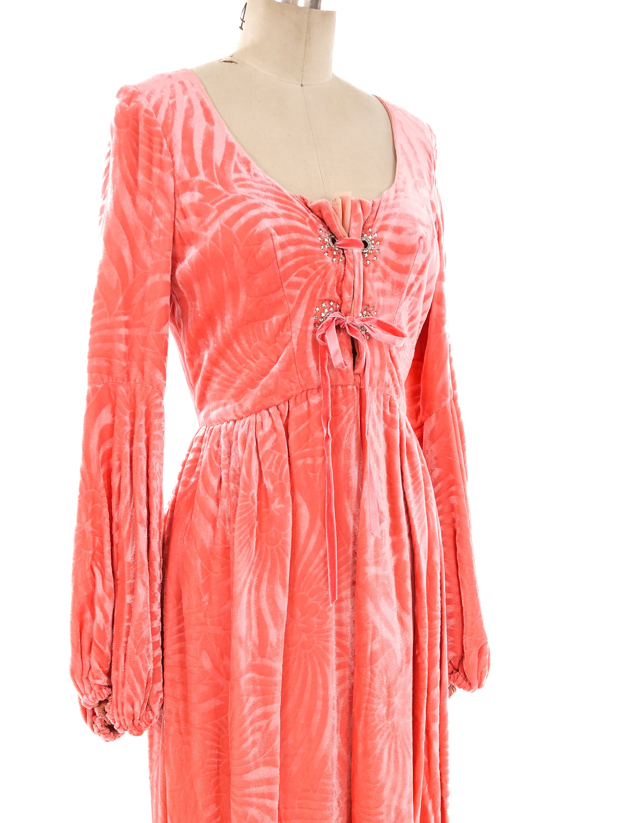 Elegant Light Pink V Neck Velvet Maxi Dress