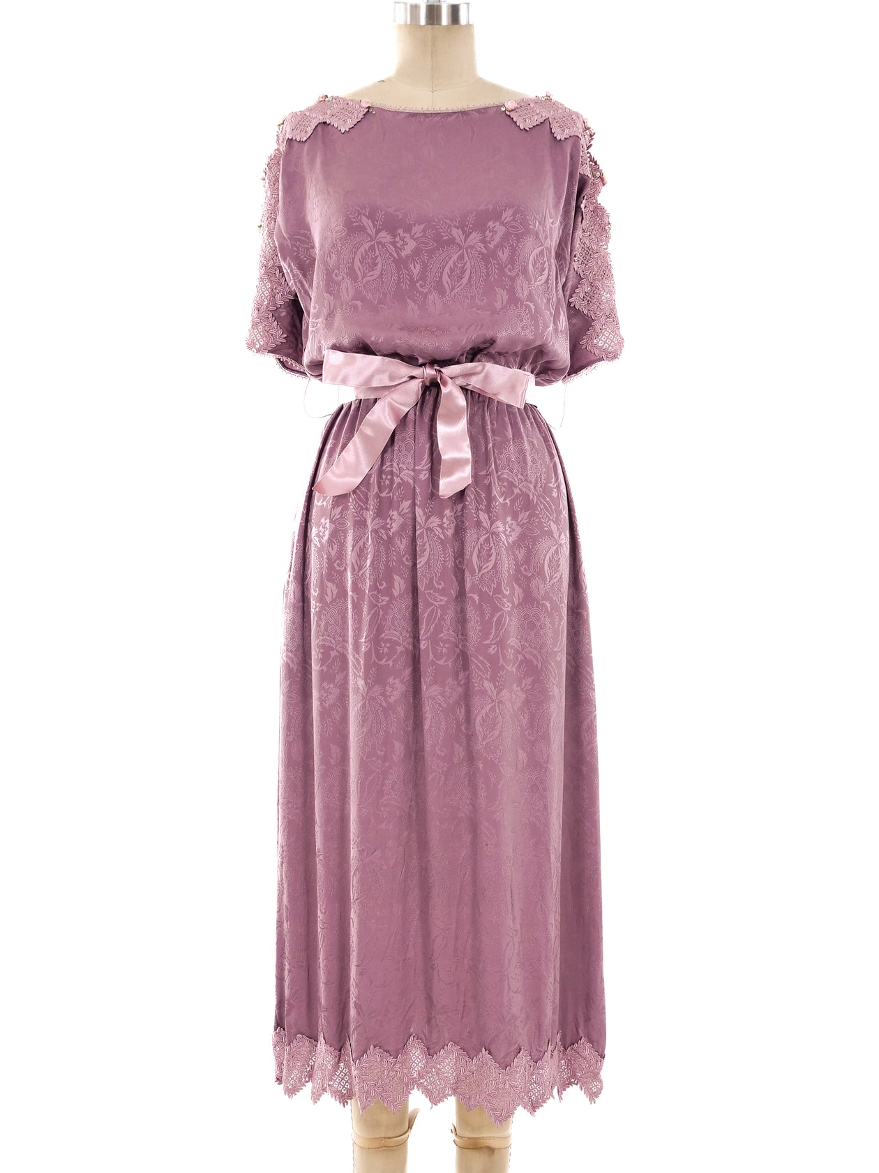 Lace Trimmed Jacquard Silk Dress