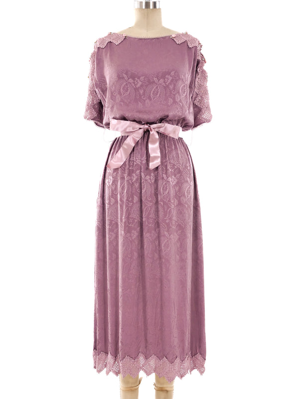 Lace Trimmed Jacquard Silk Dress Dress arcadeshops.com