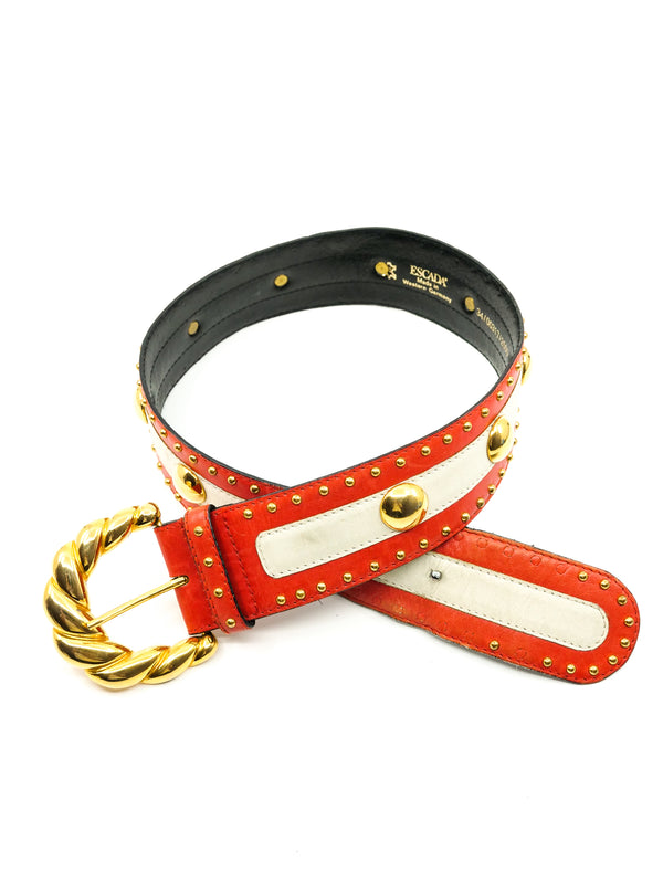 Escada Studded Colorblock Leather Belt Accessory arcadeshops.com