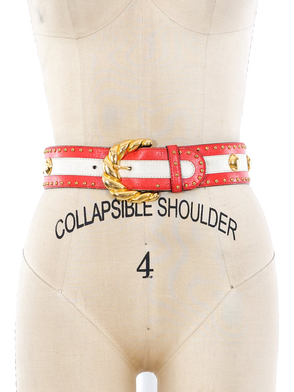 Escada Studded Colorblock Leather Belt Accessory arcadeshops.com