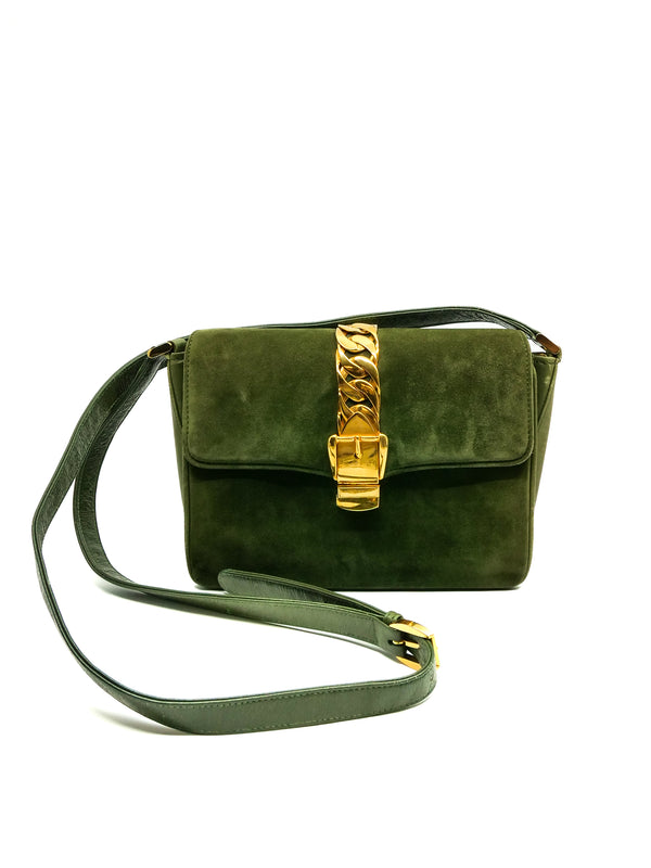 Gucci Green Suede Sylvie Chain Bag Accessory arcadeshops.com
