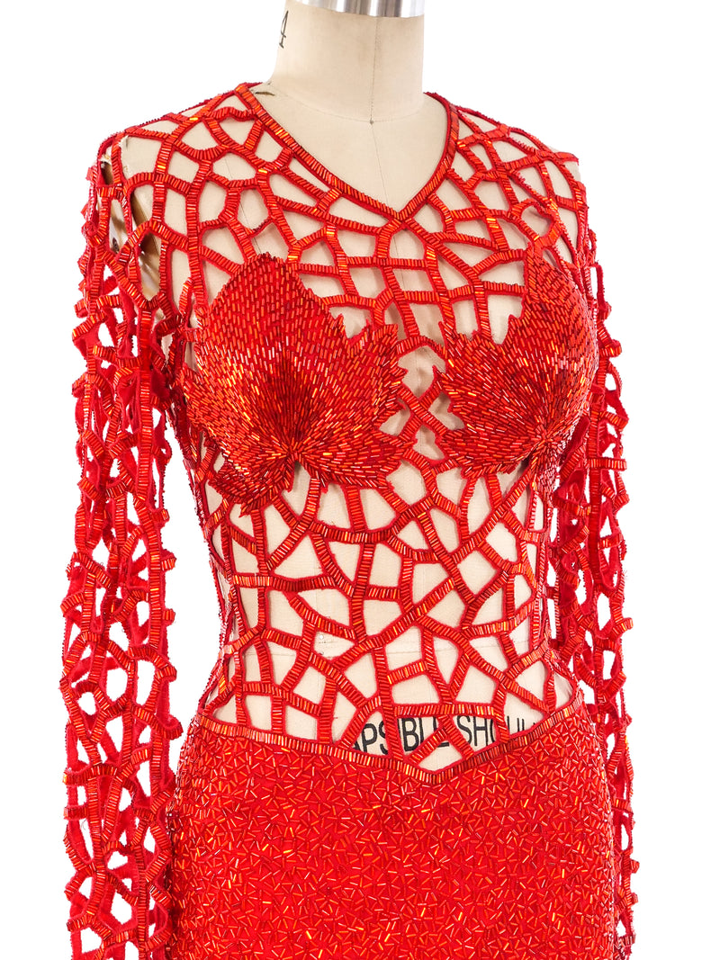 Fire Red Embellished Cage Dress Dress arcadeshops.com
