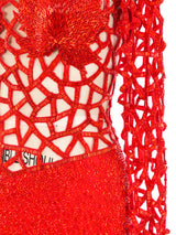 Fire Red Embellished Cage Dress Dress arcadeshops.com