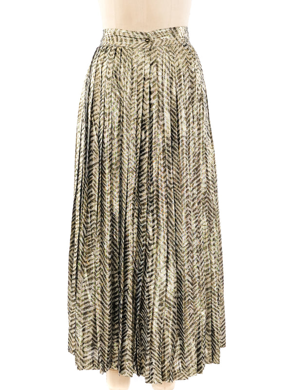 Metallic Chevron Pleated Midi Skirt Bottom arcadeshops.com
