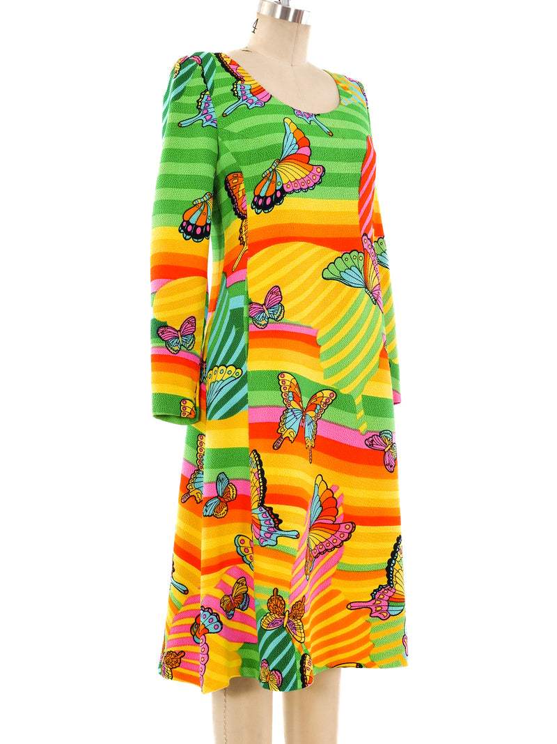 Hanae Mori Psychedelic Butterfly Printed Silk Dress Dress arcadeshops.com