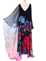 Hanae Mori Floral Printed Caped Gown Dress arcadeshops.com
