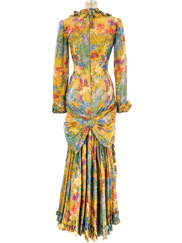 Oscar de la Renta Floral Printed Ruffle Gown Dress arcadeshops.com