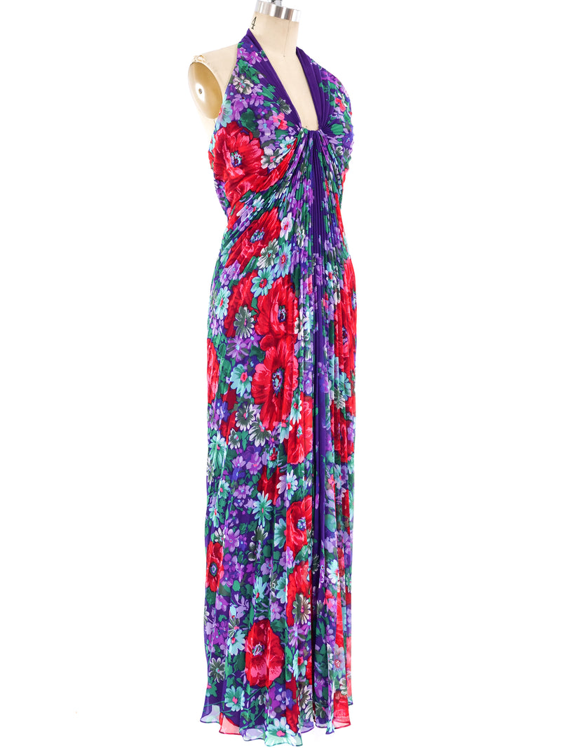 Travilla Pleated Floral Halter Dress Dress arcadeshops.com