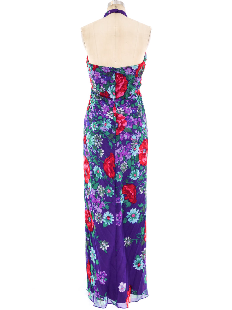 Travilla Pleated Floral Halter Dress Dress arcadeshops.com
