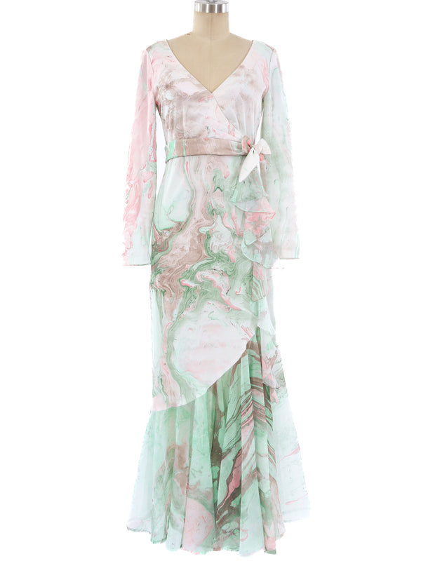 Marble Printed Ruffle Dress Dress arcadeshops.com