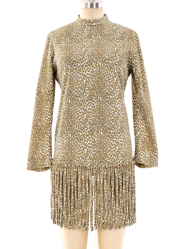 Leopard Printed Fringed Mini Dress Dress arcadeshops.com