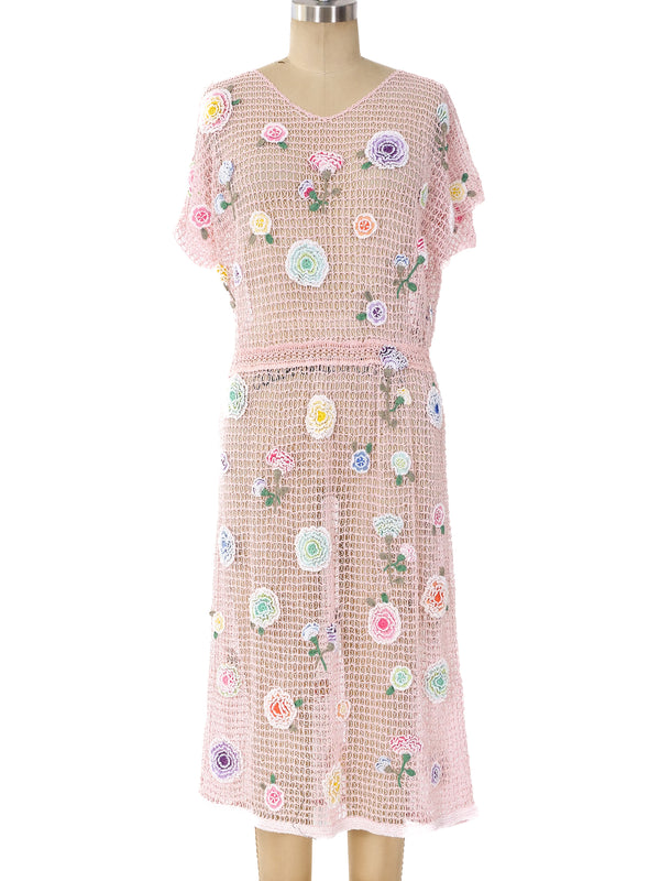 Pastel Crochet Floral Flutter Sleeve Dress Dress arcadeshops.com