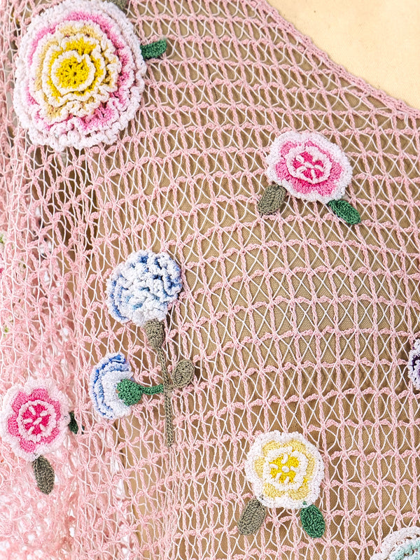 Pastel Crochet Floral Flutter Sleeve Dress Dress arcadeshops.com