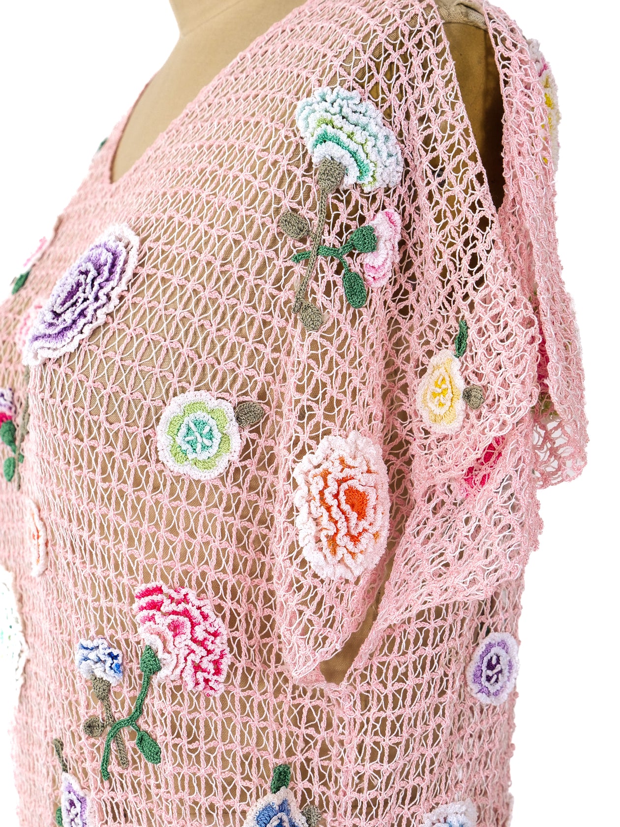 Pastel Crochet Floral Flutter Sleeve Dress