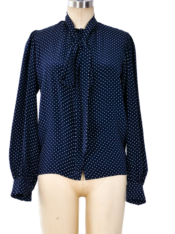 Yves Saint Laurent Heart Print Silk Blouse Top arcadeshops.com