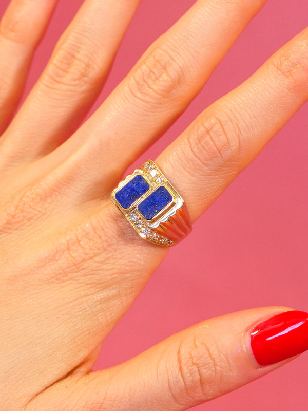 14k Lapis and Diamond Statement Ring Fine Jewelry arcadeshops.com