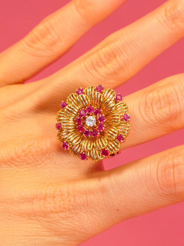 Ruby and Diamond Flower Ring Fine Jewelry arcadeshops.com