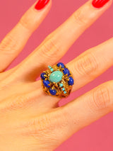 18K Lapis and Turquoise Cocktail Ring Fine Jewelry arcadeshops.com