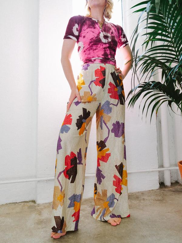 Graphic Floral Lurex Pants Bottom arcadeshops.com