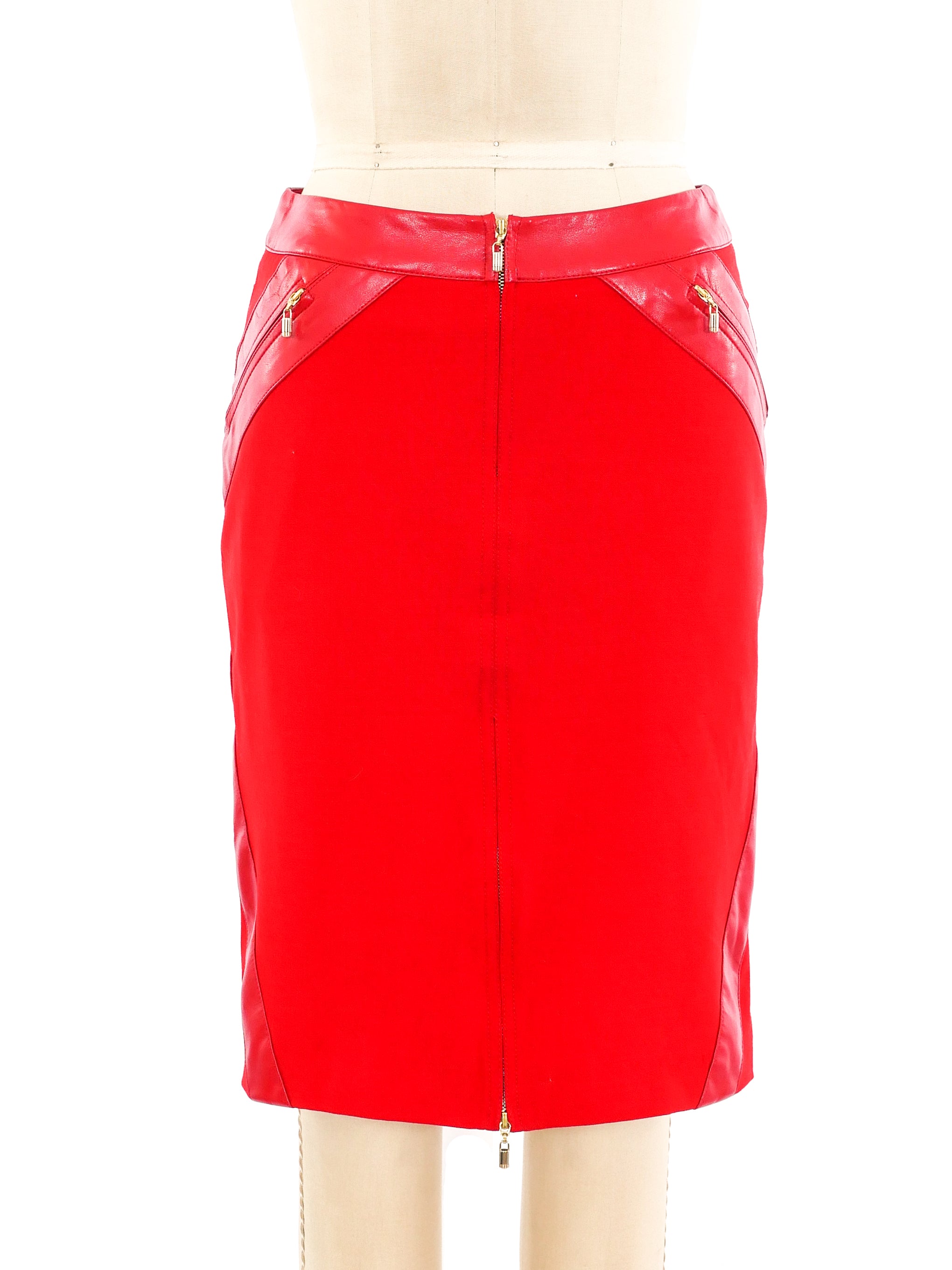 Versace red sale leather skirt