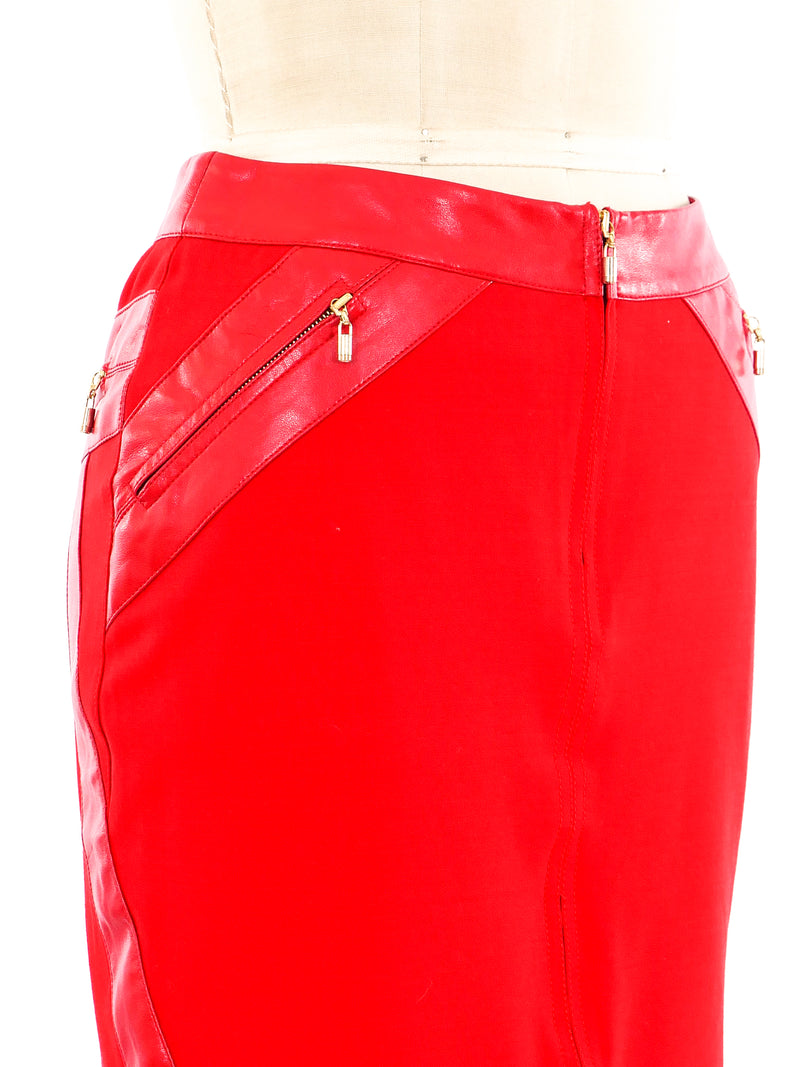 Gianni Versace Red Leather Zip Skirt Bottom arcadeshops.com