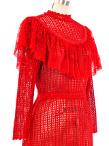 Red Lace Ruffle Crochet Maxi Dress Dress arcadeshops.com
