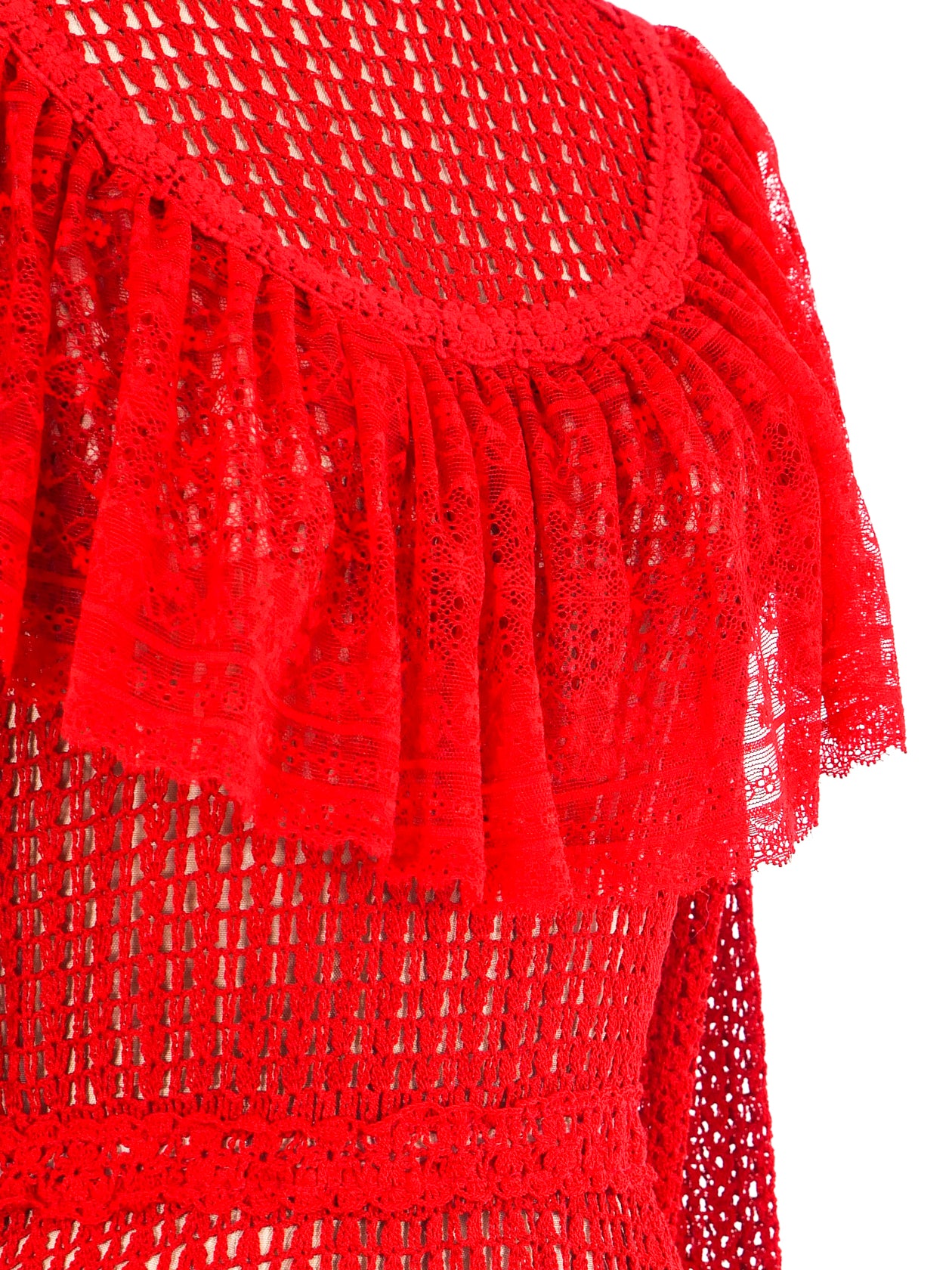 Red Lace Ruffle Crochet Maxi Dress Red Lace Ruffle Crochet Maxi Dress