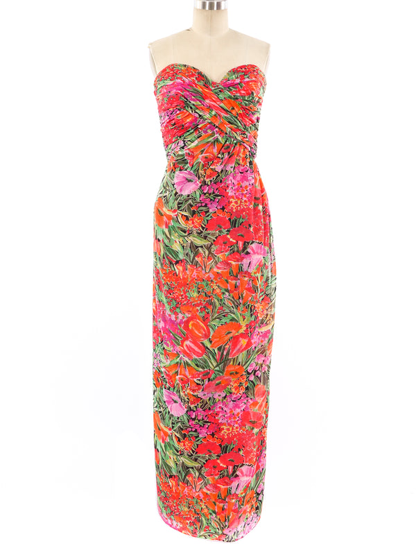 Victor Costa Floral Printed Strapless Dress Dress arcadeshops.com