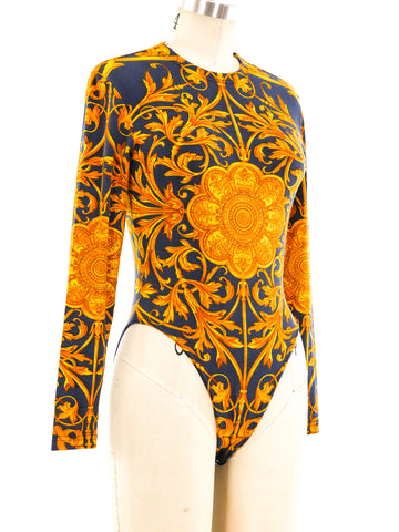 Authentic NWT Versace Baroque Print 1 shoulder Crop Top Bodysuit