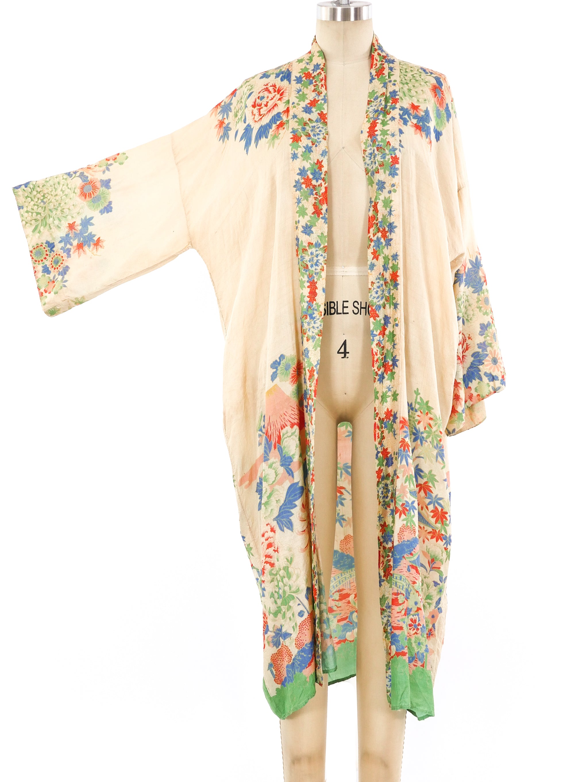 Japanese Garden Printed Pongee Silk Robe