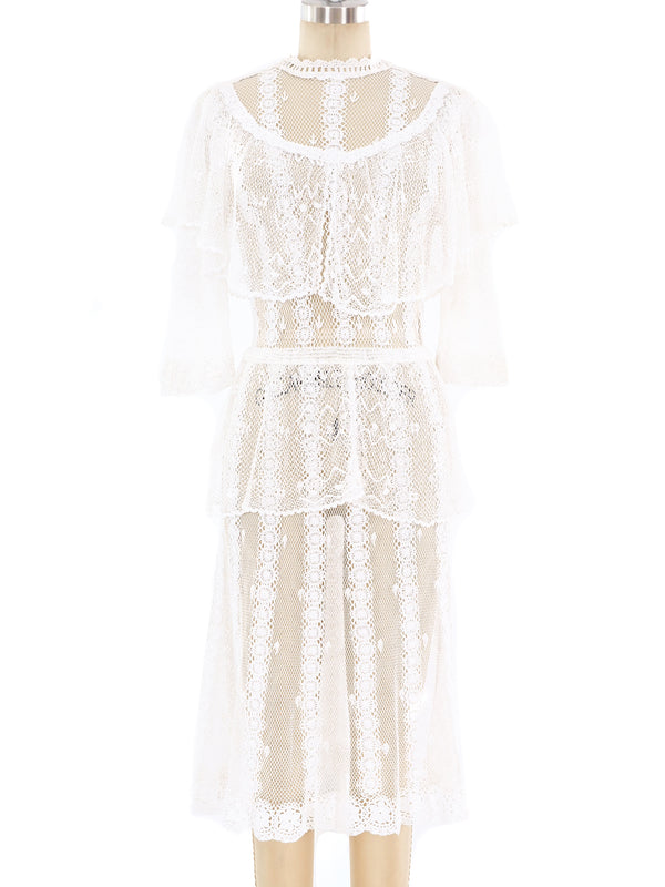 White Crochet Ruffle Dress Dress arcadeshops.com