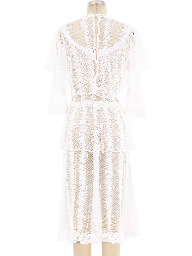 White Crochet Ruffle Dress Dress arcadeshops.com