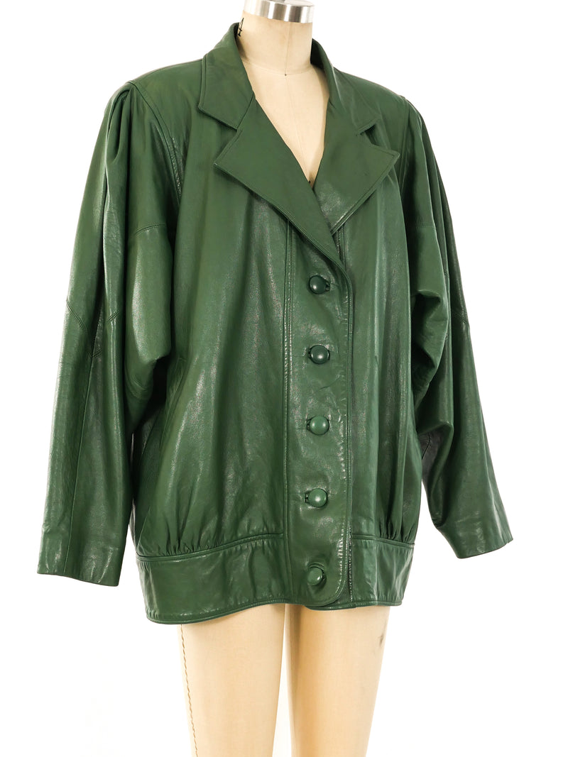 1980's Forest Green Leather Jacket Jacket arcadeshops.com