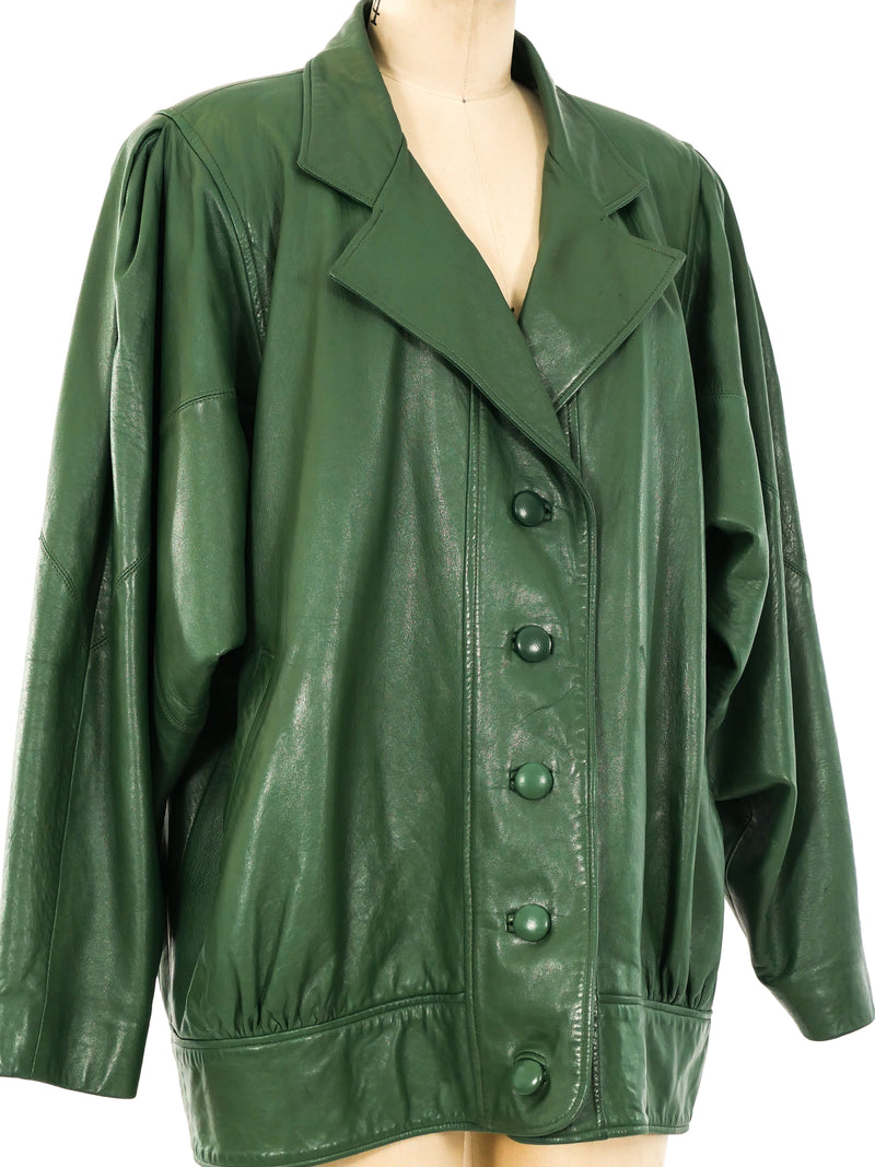1980's Forest Green Leather Jacket Jacket arcadeshops.com