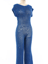 Teal Crochet Jumpsuit Jumpsuit arcadeshops.com