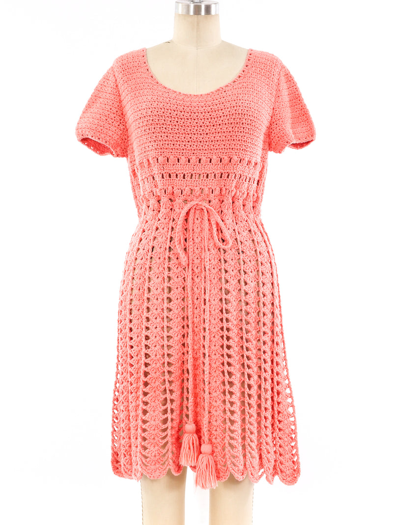 1960's Coral Crochet Dress Dress arcadeshops.com