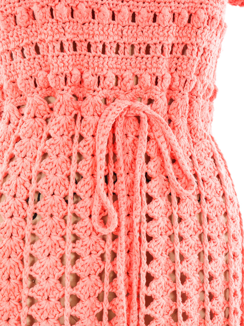 1960's Coral Crochet Dress Dress arcadeshops.com