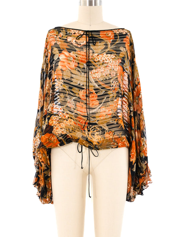 Floral Printed Silk Blouse Top arcadeshops.com