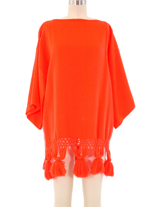 Orange Woven Fringed Tunic Top arcadeshops.com
