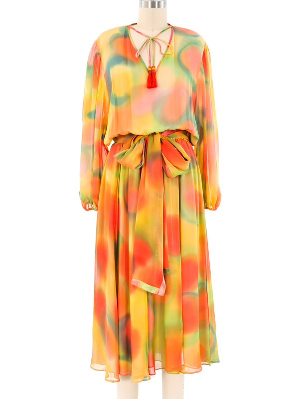 Diane Freis Watercolor Printed Silk Dress Dress arcadeshops.com